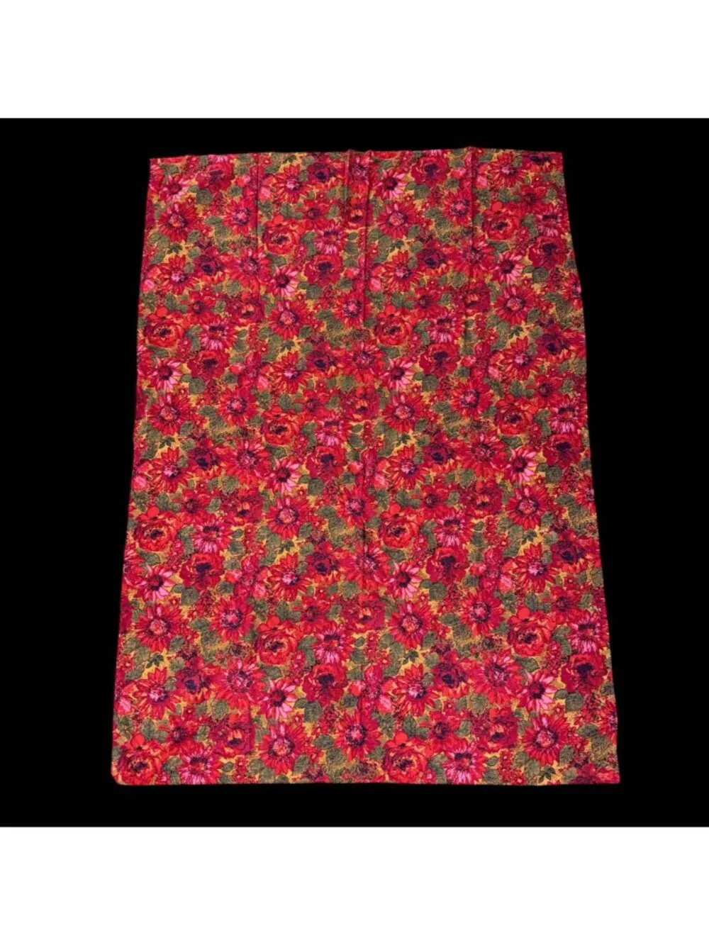Floral Tablecloth Handmade Mid Century Red Pink Green Flowers Vintage 64 x 45
